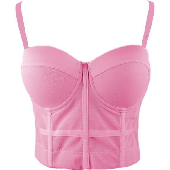 Women's Mesh Bustier Crop Top Push Up Corset Tops Bra Black - Picture 2 of 8